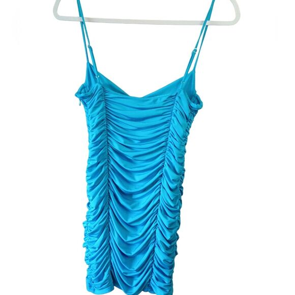 Zara Blue Draped Corset Style Mini Dress Size Medium Party Event Travel - Picture 6 of 7